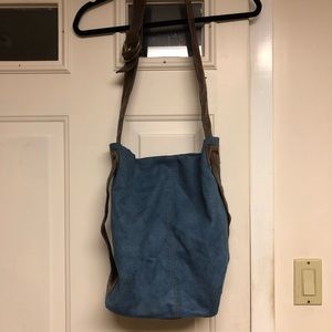 Blue Suede Brown Pleather Bag